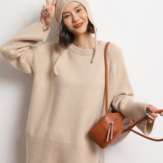 Damen Eleganter, lässiger Strickpullover mit weitem Schnitt und detailreichen Ärmeln R&B