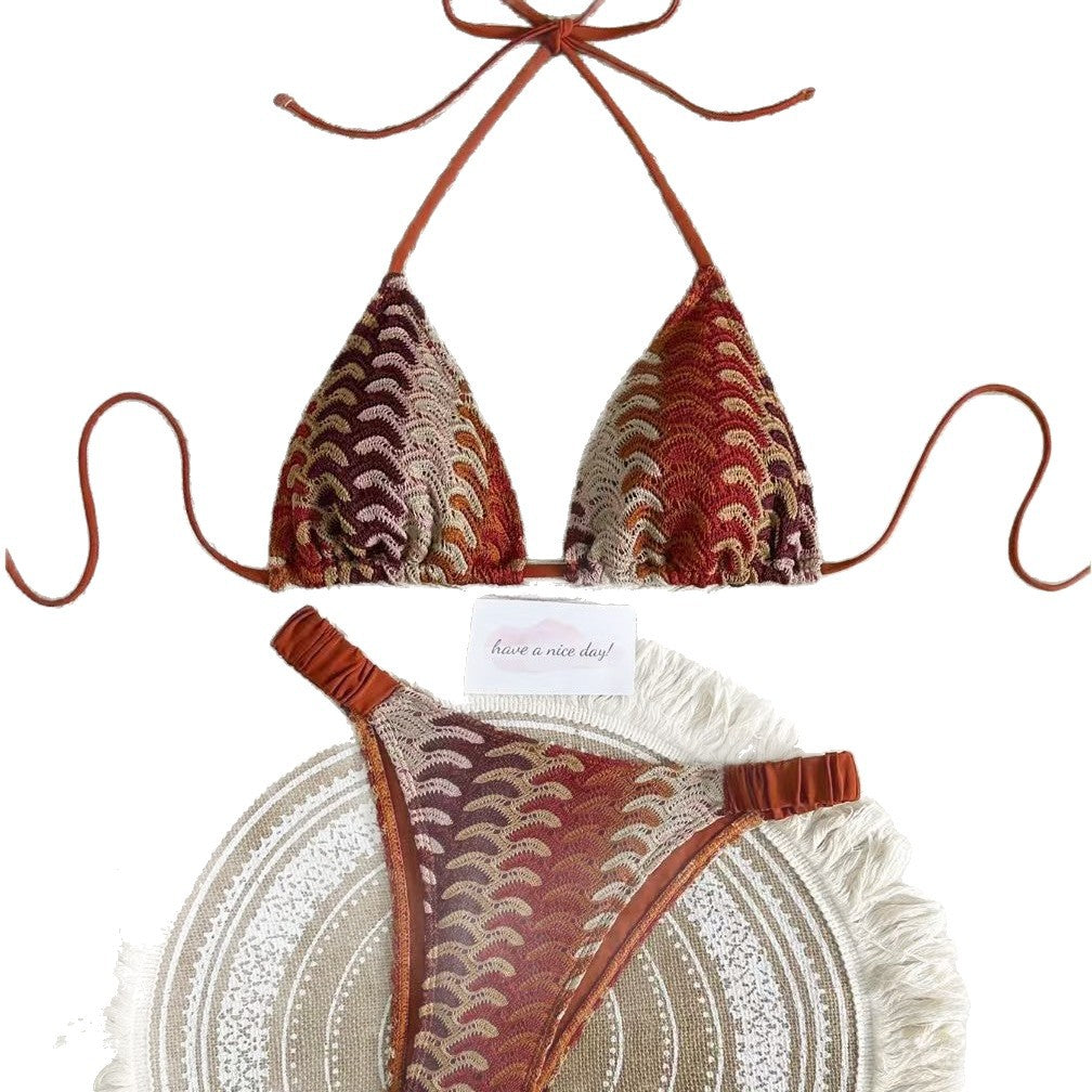 Damen Triangel-Bikini mit buntem Häkelmuster R&B