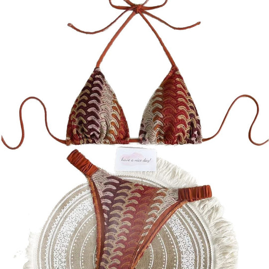 Damen Triangel-Bikini mit buntem Häkelmuster R&B