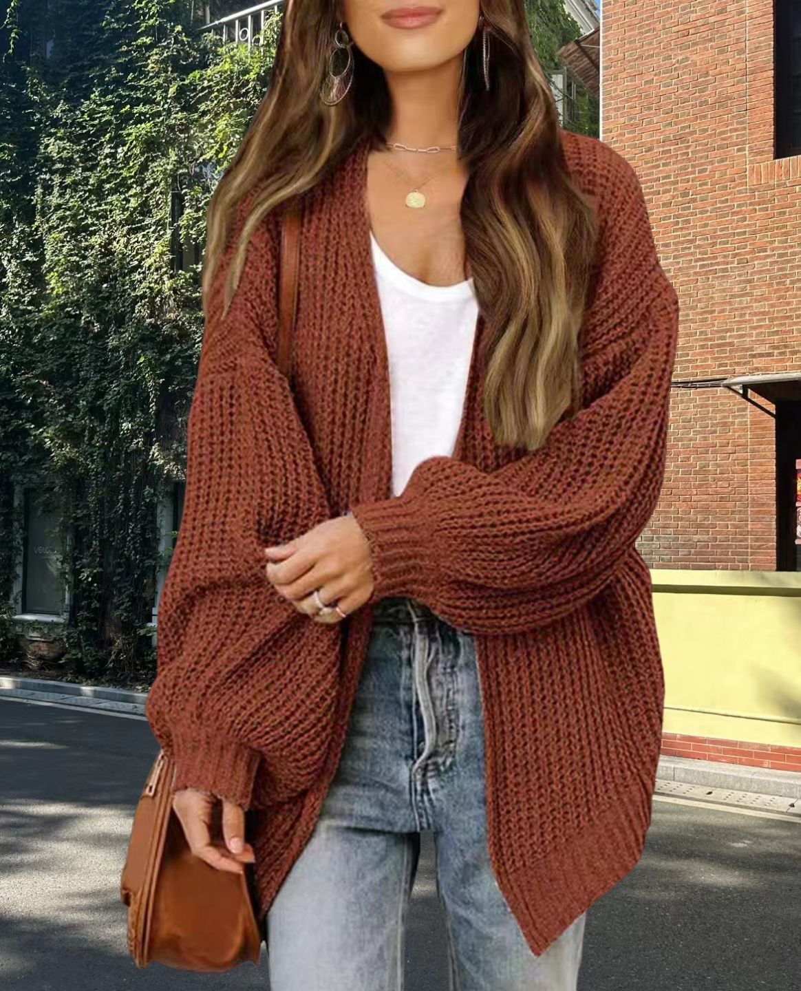 Damen Grobstrick Cardigan mit weitem Schnitt R&B