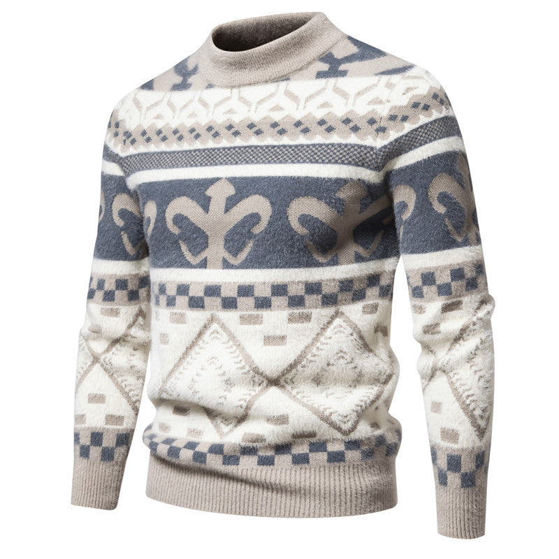 Herren Strickpullover mit modernem Zopfmuster und hohem Kragen