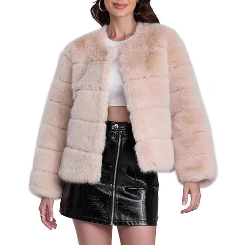 Damen Flauschige Kunstpelzjacke R&B