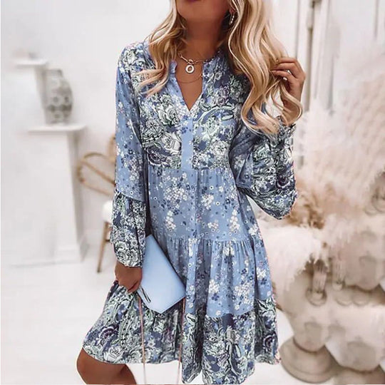 Damen Sommerkleid mit floralen Mustern und schwingendem Rock R&B
