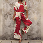 Damen luftiger Hosenanzug mit floralem Print und elastischem Bund R&B