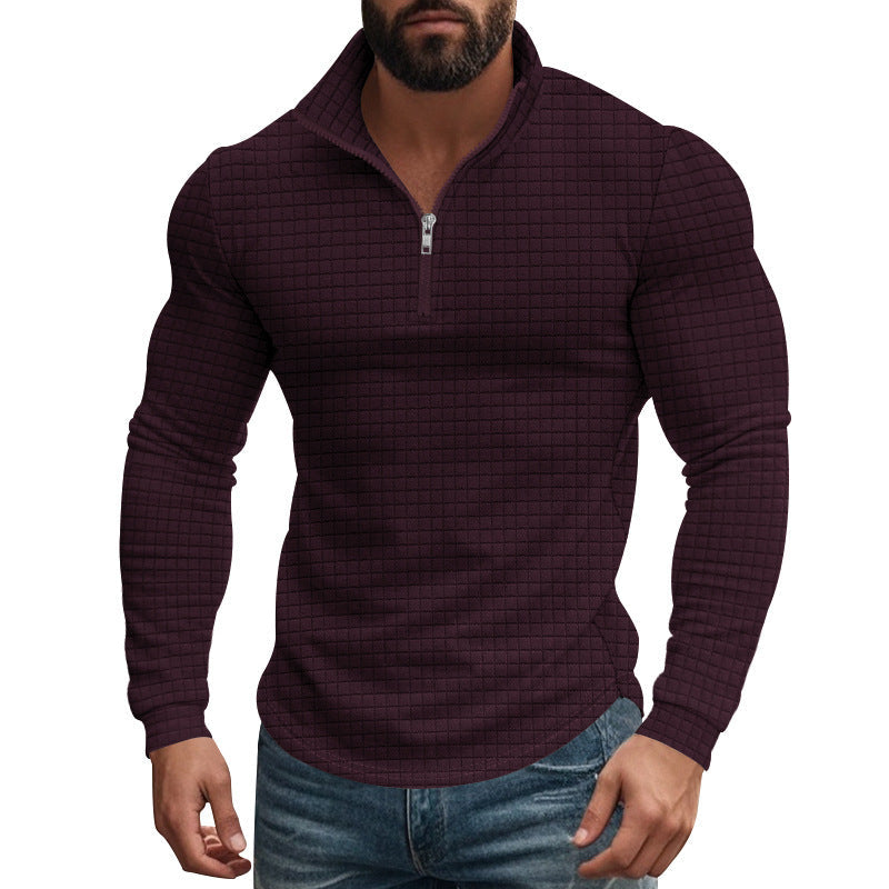 Herren eleganter Stehkragenpullover mit Reißverschluss und strukturiertem Design R&B