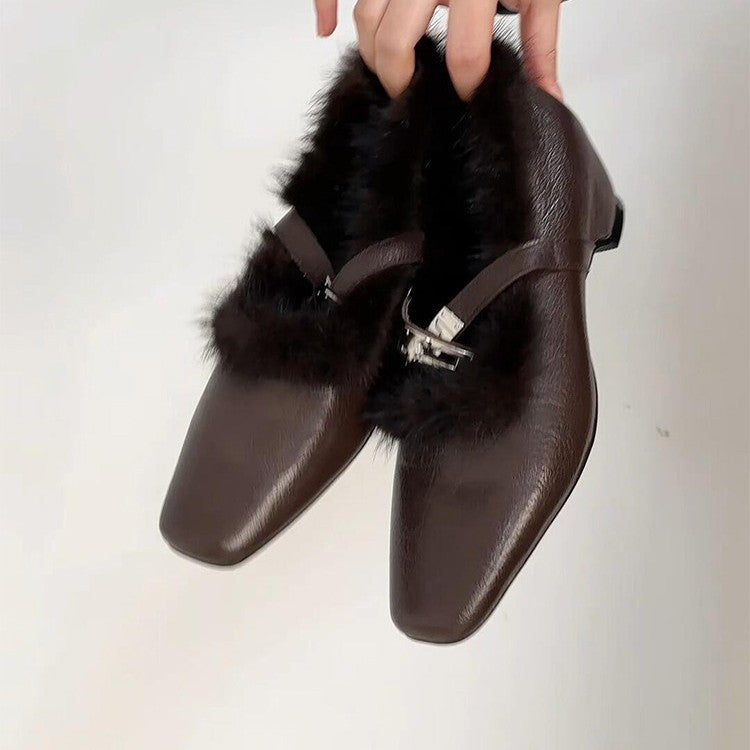Damen Pantoletten mit luxuriösem Fellbesatz und modernem Design