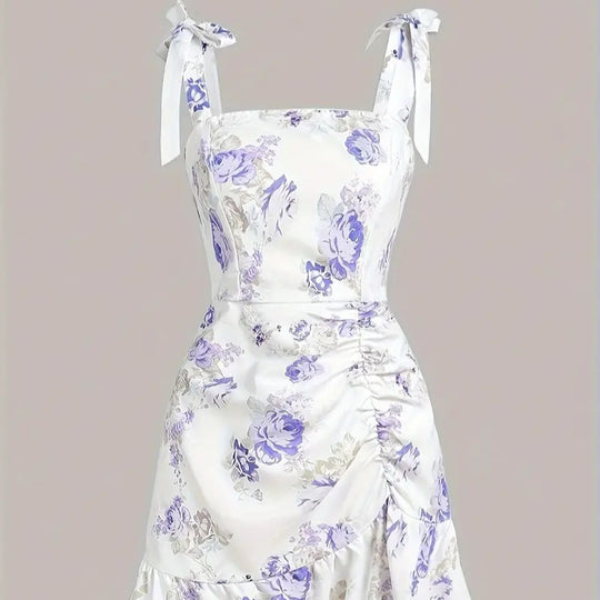 Damen Minikleid mit floralen Rüschendetails und taillierter Silhouette R&B