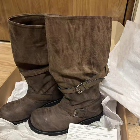 Damen Overknee-Stiefel mit glamourösem Schnallenverschluss R&B