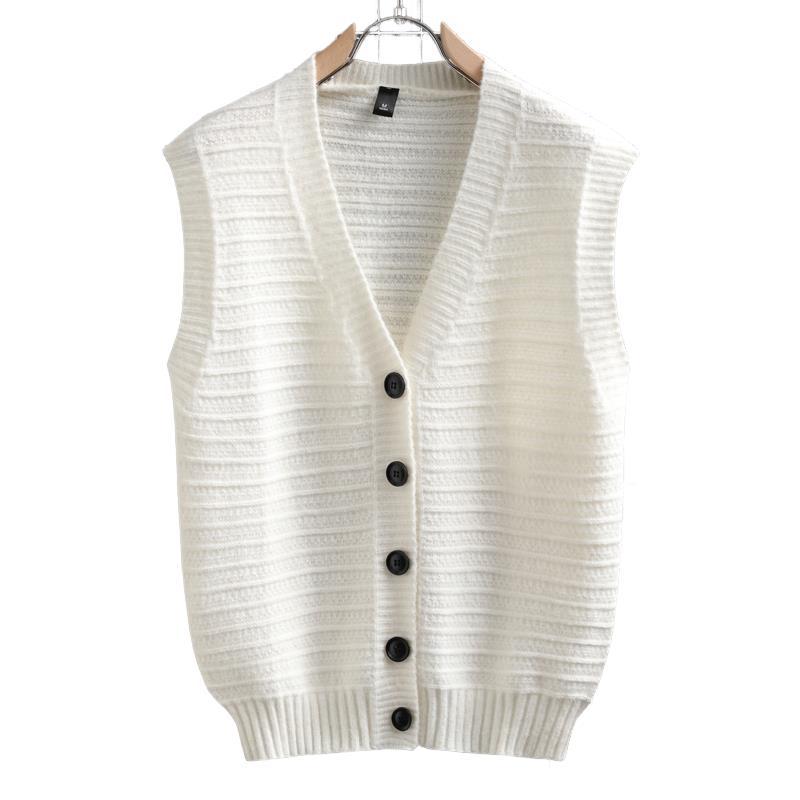 Damen ärmellose Strickjacke mit Knopfdetails und feinem Design R&B