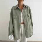Damen Oversized Utility-Hemdjacke mit praktischen Taschen und lässigem Schnitt R&B