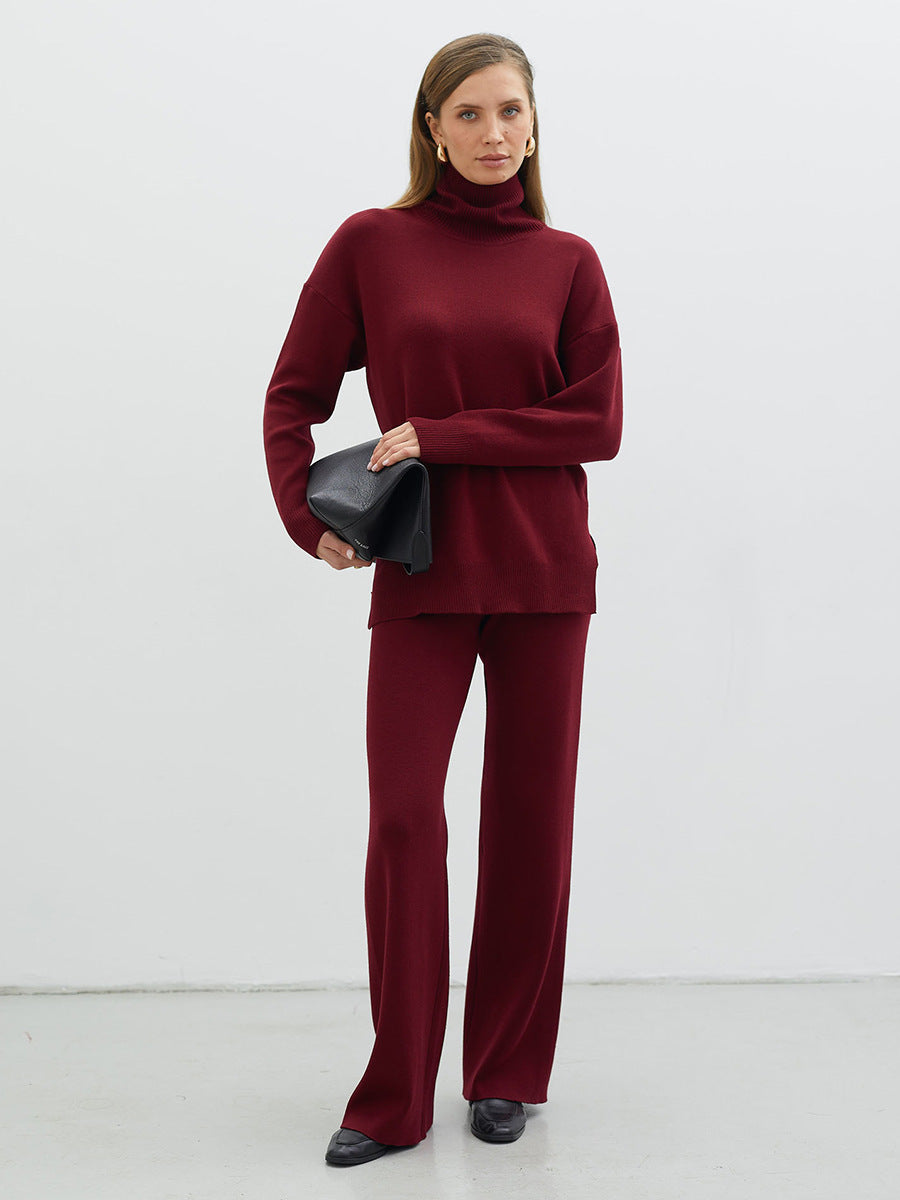 Damen Modisches Strickensemble mit hohem Kragen und weitem Schnitt R&B
