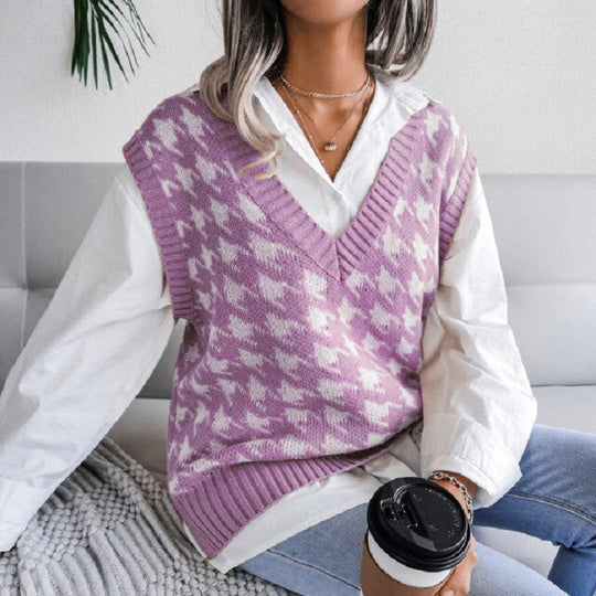 Damen Strickweste im modernen Hahnentritt-Muster R&B