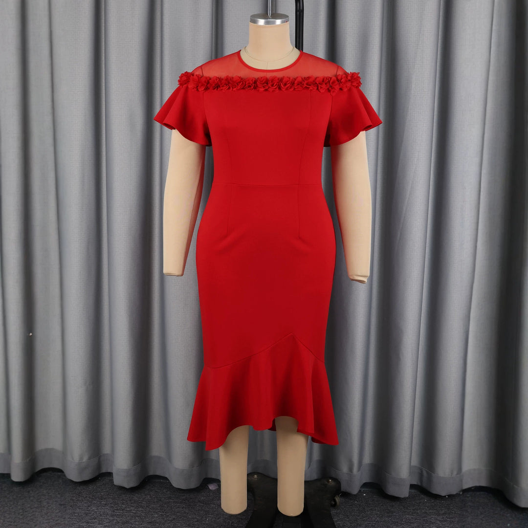 Damen Elegantes Kleid mit floralem Akzent und schwingendem Saum R&B