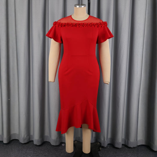 Damen Elegantes Kleid mit floralem Akzent und schwingendem Saum R&B