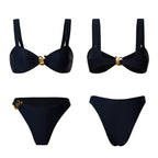 Damen Bikini-Set mit breiten Trägern und modischem Golddetail R&B
