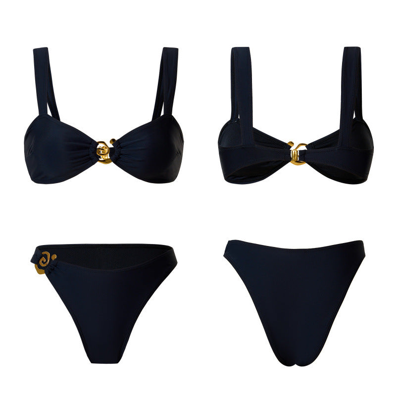 Damen Bikini-Set mit breiten Trägern und modischem Golddetail R&B
