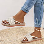 Damen Blumenschmuck Zehentrenner-Sandaletten mit rutschfester Sohle und geflochtenem Design R&B