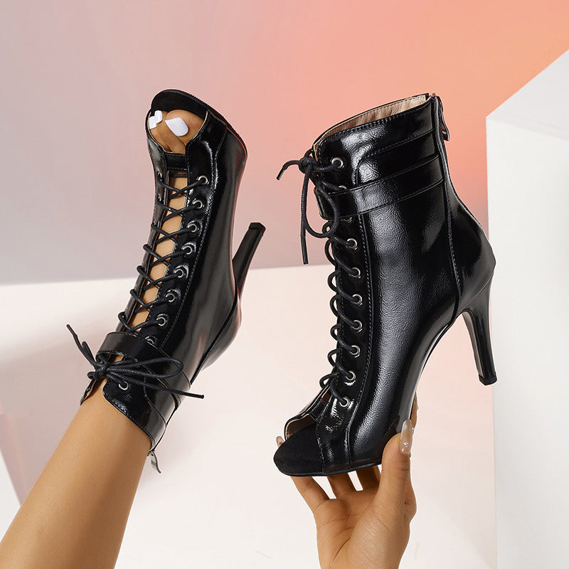 Damen Peeptoe Ankle Boots mit modischem Schnür-Design und elegantem Stiletto-Heel R&B