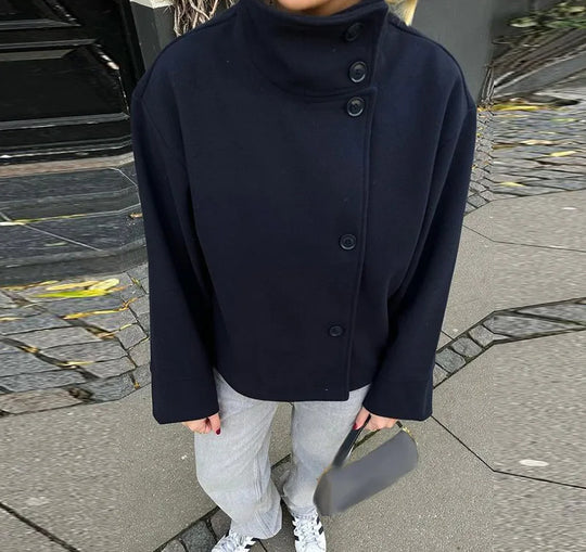 Damen modische Kurzjacke mit hohem Kragen und Knopfverschluss R&B