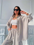 Damen Oversized Hemdbluse aus leichtem Material mit Knopfleiste R&B