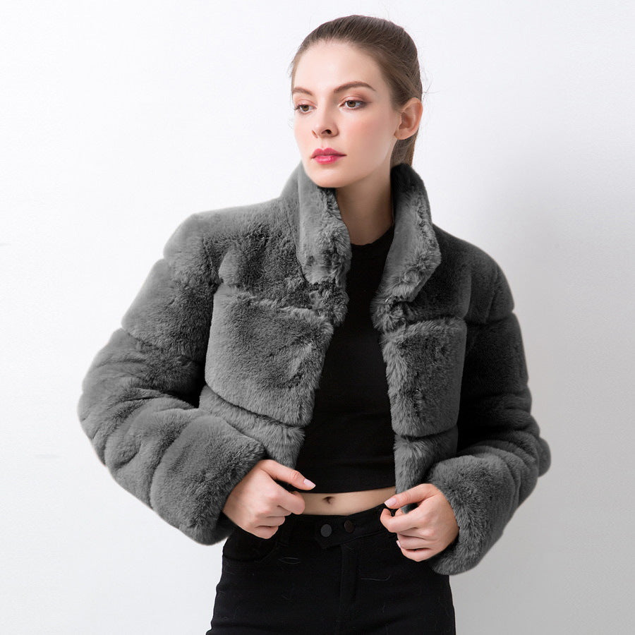 Damen modische kurze Kunstpelzjacke R&B