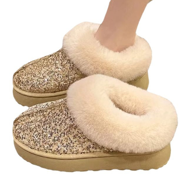 Damen Flauschige Glitzer Hausschuhe R&B