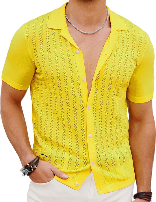 Herren Kurzarm Strickhemd mit strukturiertem Design R&B