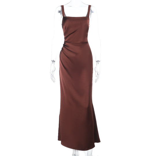 Damen elegantes Abendkleid mit schmalen Trägern und seidigem Fall R&B