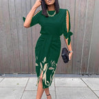 Damen Wickelkleid mit dekorativen Ärmeln und floralem Saum R&B