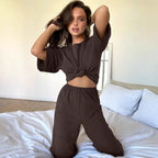 Damen lockeres Lounge-Set mit Knoten-Details und elastischer Taille R&B