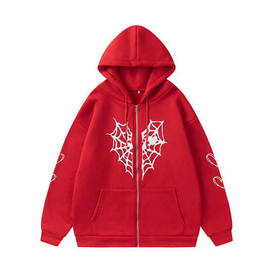 Damen Kapuzenjacke mit auffälligem Spinnenmotiv und praktischen Taschen R&B