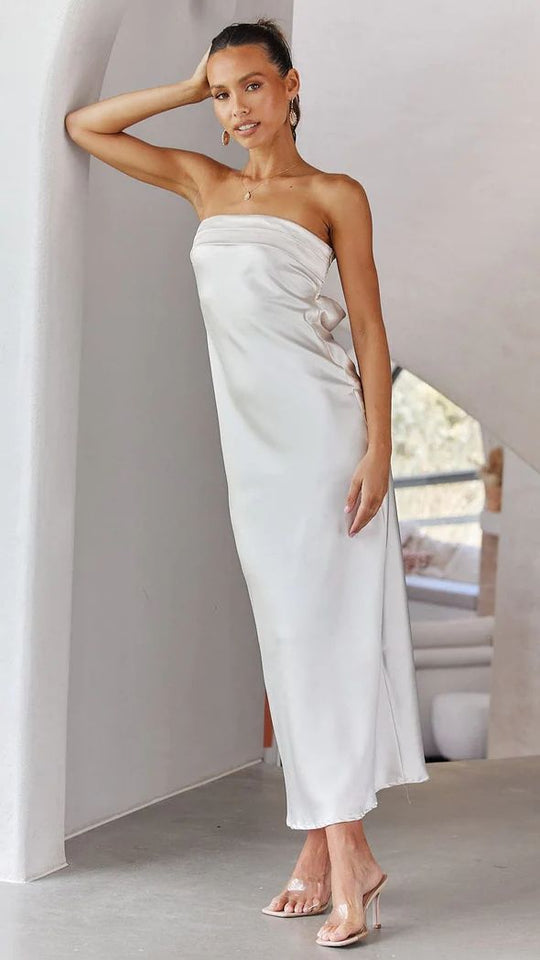 R&B | Satin rückenfreies Röhrentop Kleid
