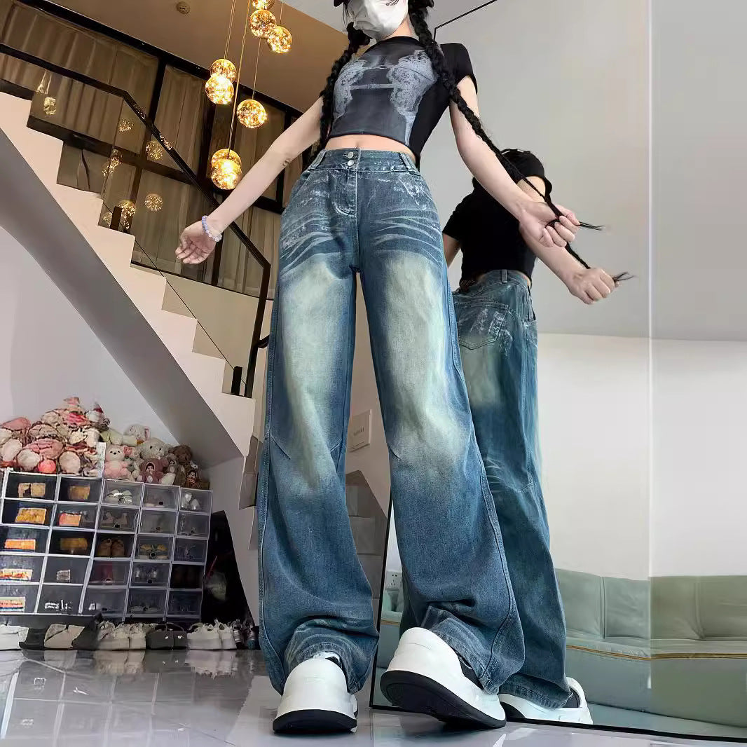 Damen Weite Jeans mit modischem Vintage-Waschlook und lässigem Design R&B