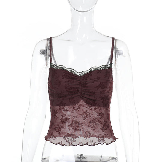 Damen Spitzen-Crop-Top mit floralem Design R&B