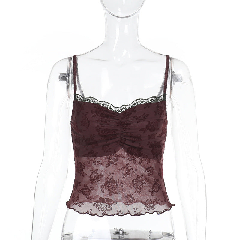 Damen Spitzen-Crop-Top mit floralem Design R&B