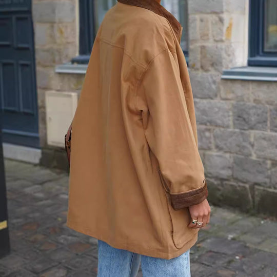Damen lässige Baumwolljacke mit weichem Kragen und praktischen Taschen R&B