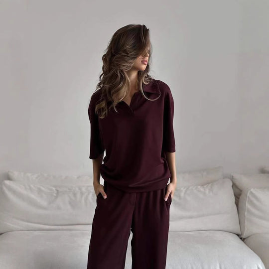 Damen elegantes Set mit übergroßem Kragen und weiten Hosen R&B