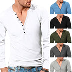 Herren Langarm-Henley-Shirt mit modischen Knopfdetails und weichem Baumwollstoff R&B