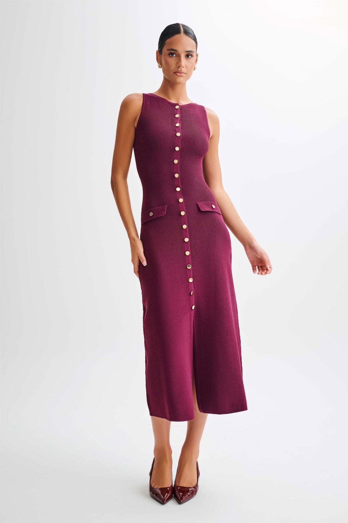 Damen Strick-Maxikleid mit durchgehendem Knopfverschluss