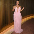 Damen Glamouröses Maxi-Kleid mit transparentem Design und geschmückten Ausschnitten R&B