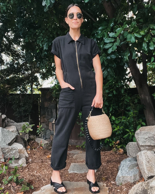 Damen legerer Jumpsuit mit praktischen Taschen und Reißverschluss R&B