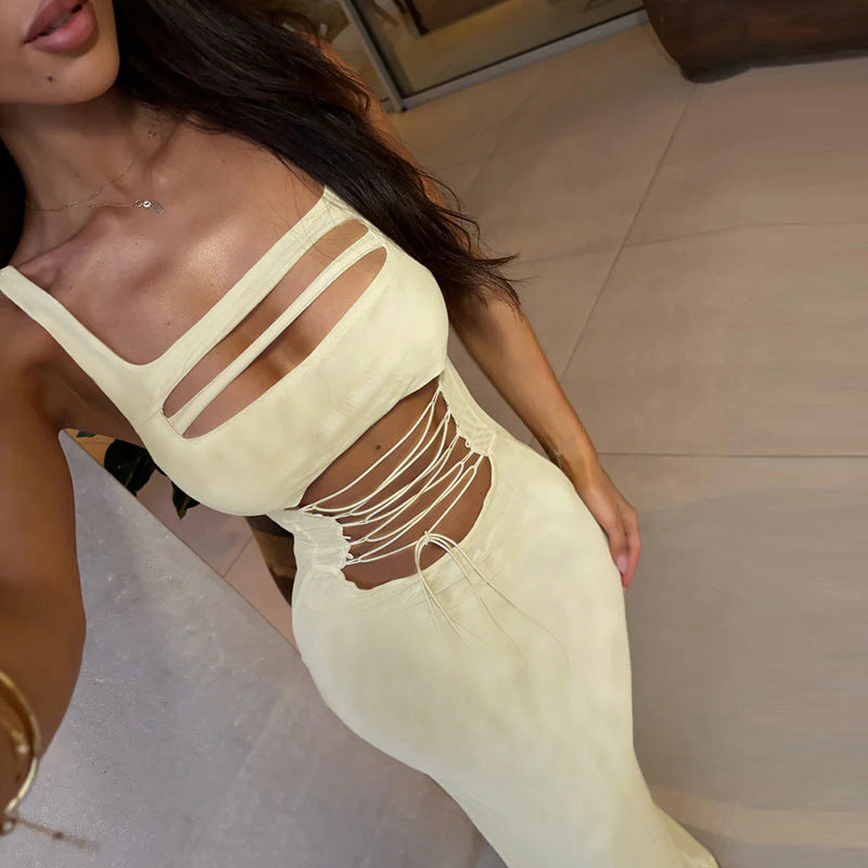 Damen Maxikleid mit raffiniertem Cut-Out-Design und attraktiver Schnürung R&B
