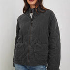 Damen gesteppte Utility-Jacke mit praktischen Taschen und hohem Kragen R&B
