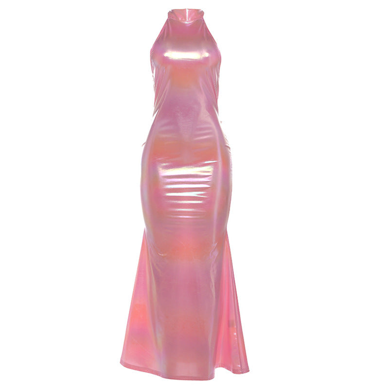 Damen Glänzendes Abendkleid mit hochgeschlossenem Design und schmalem Schnitt R&B
