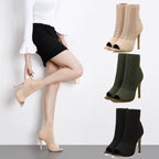 Damen Peep-Toe Stiefeletten aus atmungsaktivem Strickmaterial R&B