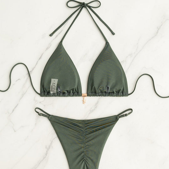 Damen Triangel-Bikini-Set mit verstellbaren Bändern und glatter Oberfläche R&B
