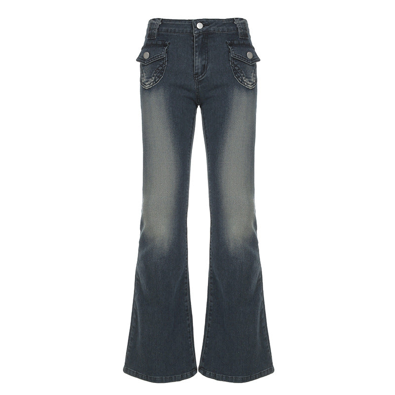 Damen Flared Jeans im klassischen Schnitt mit dekorativen Taschen R&B