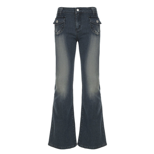 Damen Flared Jeans im klassischen Schnitt mit dekorativen Taschen R&B