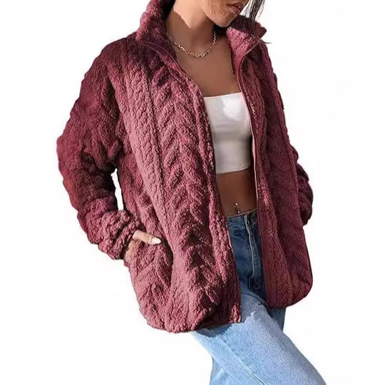 Damen Kuschel-Fleecejacke mit Oversized-Schnitt und Stehkragen R&B