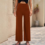 Damen Weite, gestreifte Plisseehose mit hohem Bund und elastischem Taillenbund R&B